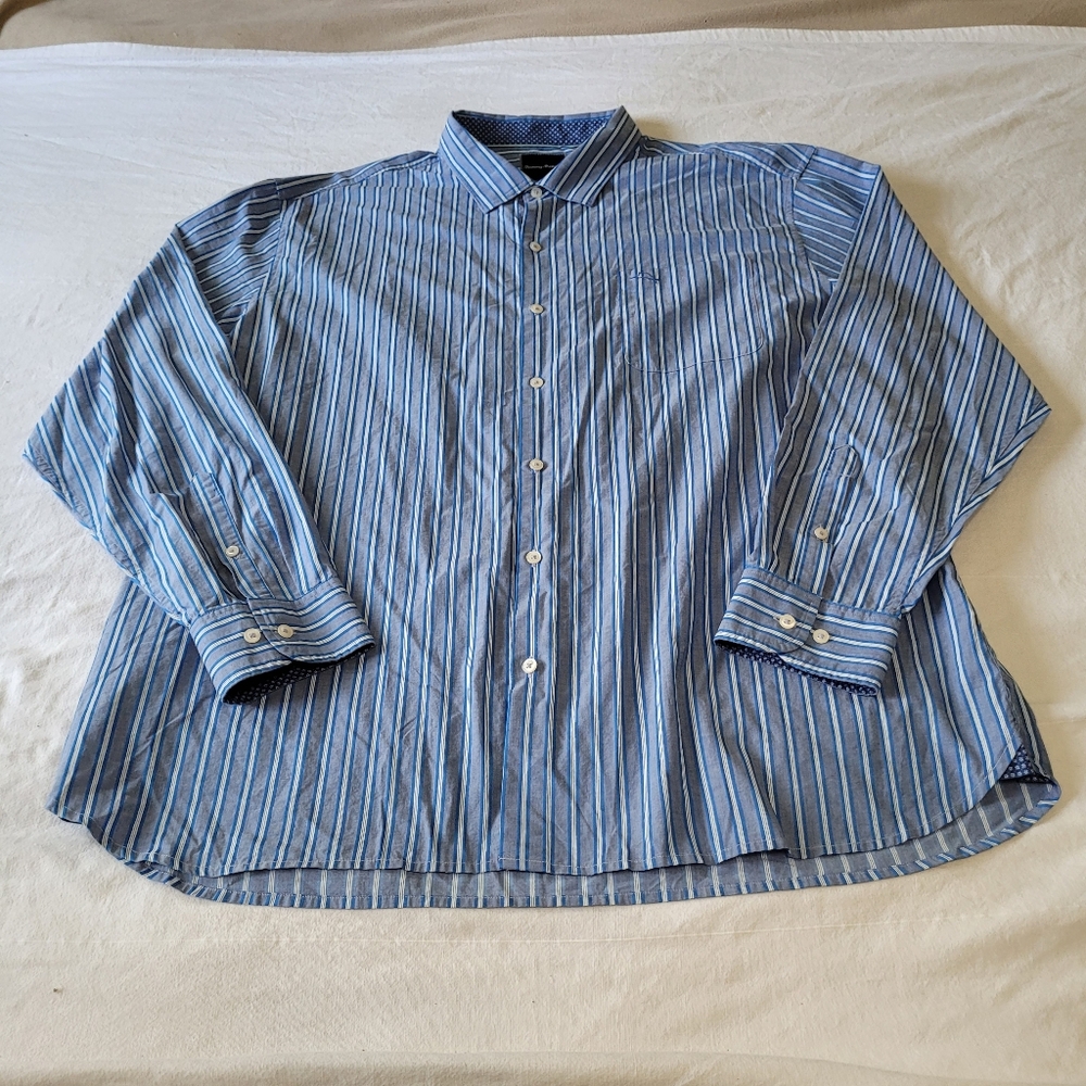 NWT Tommy Bahama Mens Shirt Surf The Line Santorini Blue Striped 3XL Pima Cotton